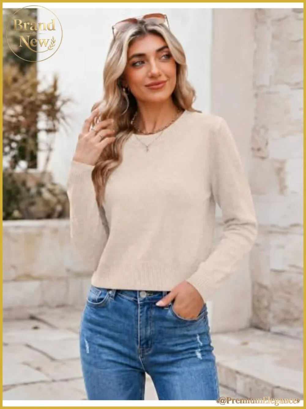 Cropped Sweater Crewneck Long Sleeve Knit Top Women's Pullover Lightweight
